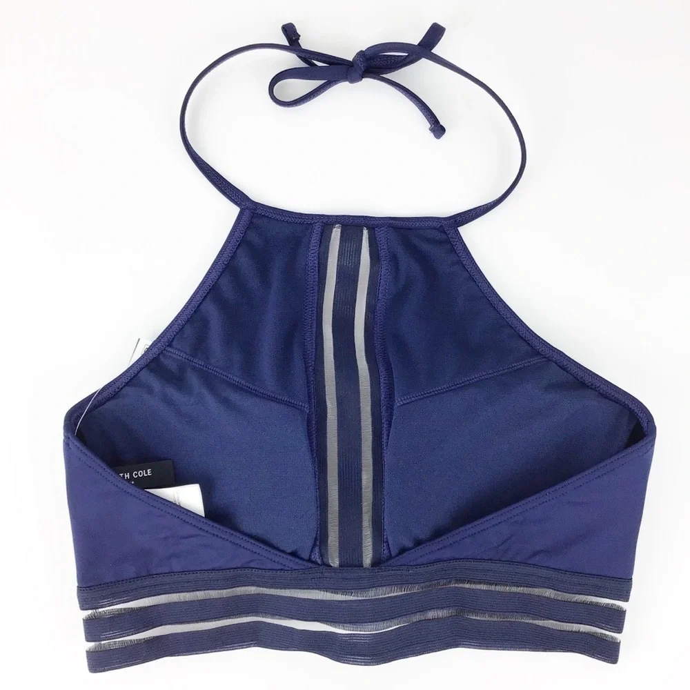 NWT Kenneth Cole Navy High Neck Bikini Top l Large